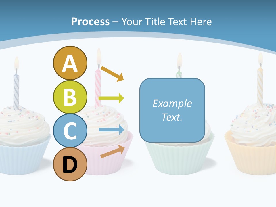 Four Cupcakes With Candle On White Background PowerPoint Template