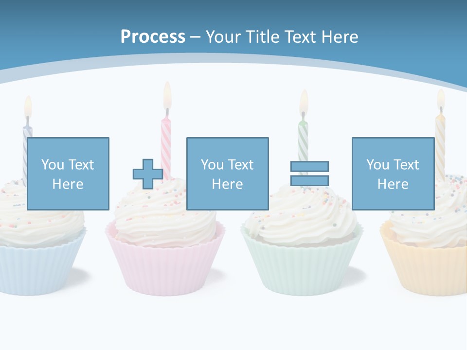 Four Cupcakes With Candle On White Background PowerPoint Template