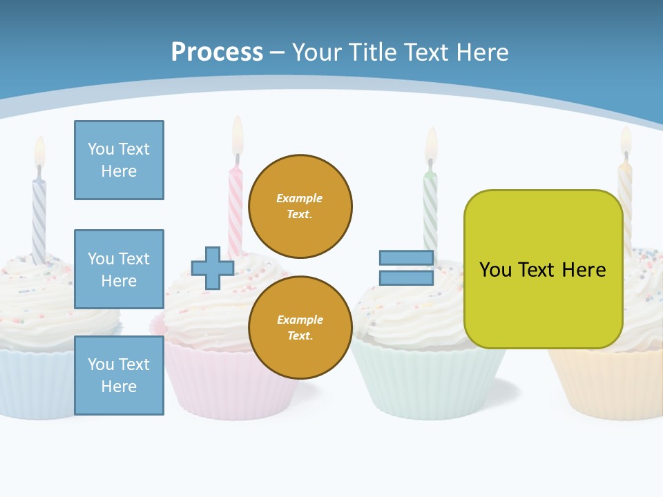 Four Cupcakes With Candle On White Background PowerPoint Template