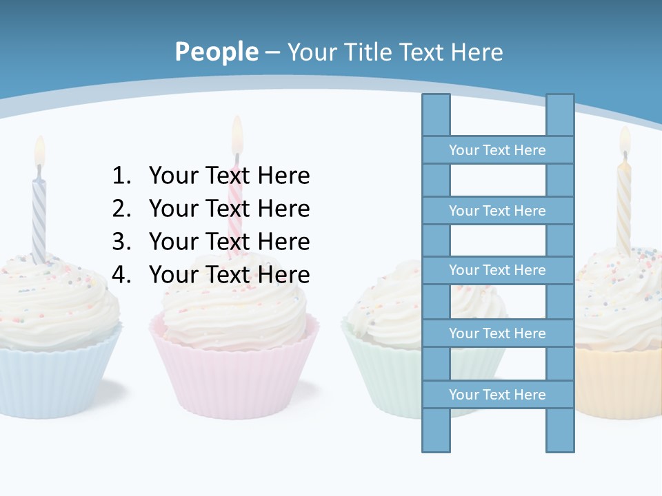 Four Cupcakes With Candle On White Background PowerPoint Template