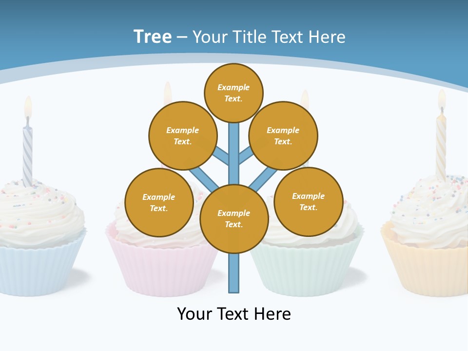 Four Cupcakes With Candle On White Background PowerPoint Template