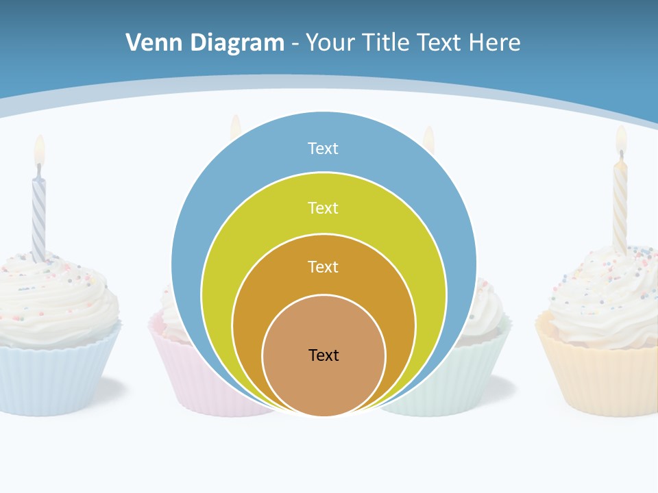 Four Cupcakes With Candle On White Background PowerPoint Template