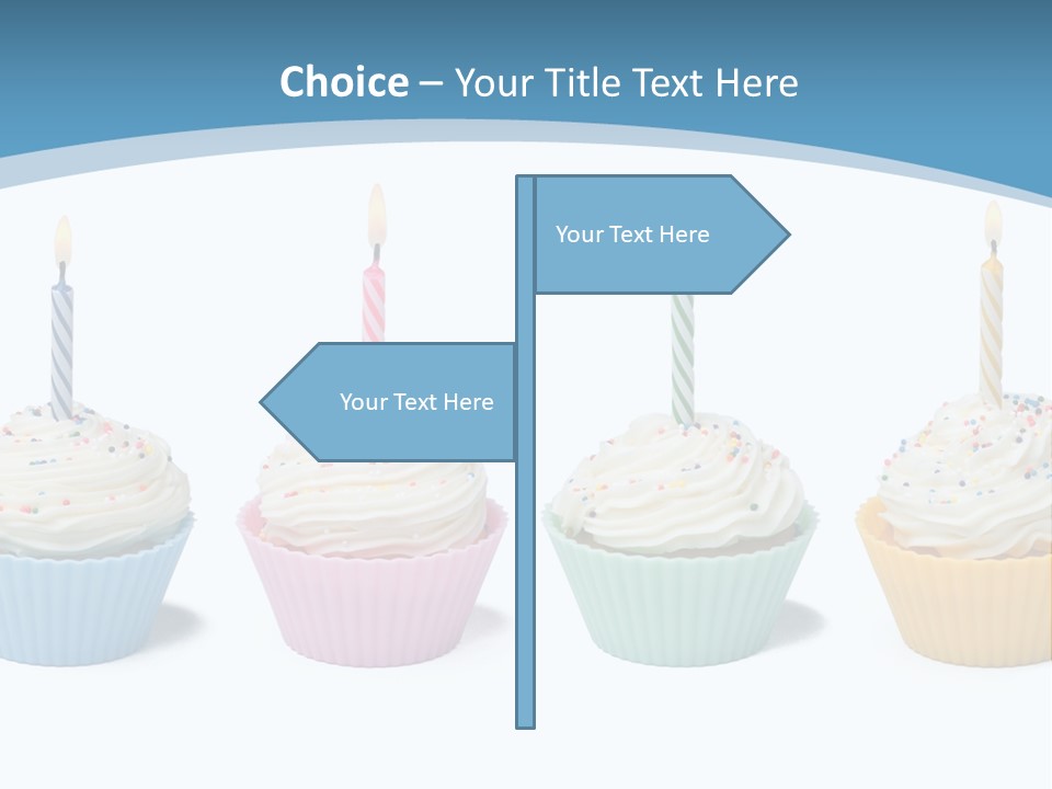 Four Cupcakes With Candle On White Background PowerPoint Template