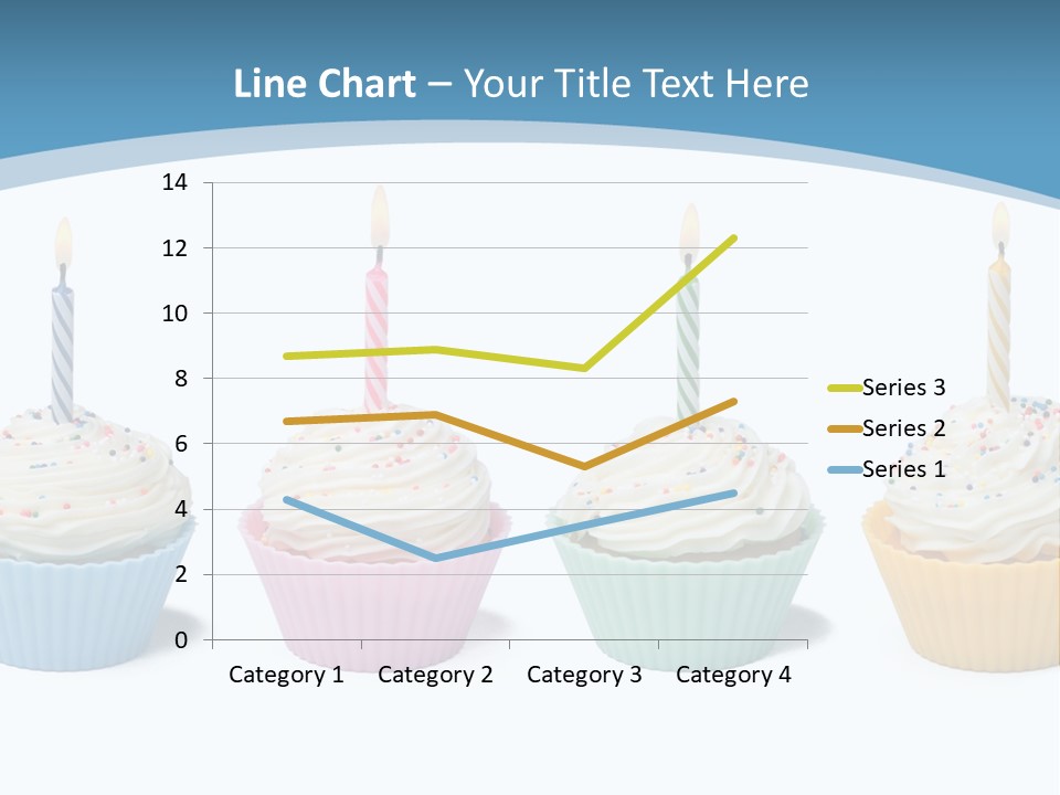 Four Cupcakes With Candle On White Background PowerPoint Template