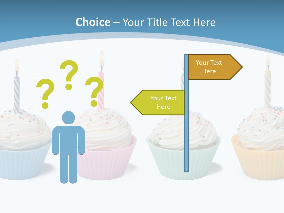 Four Cupcakes With Candle On White Background PowerPoint Template