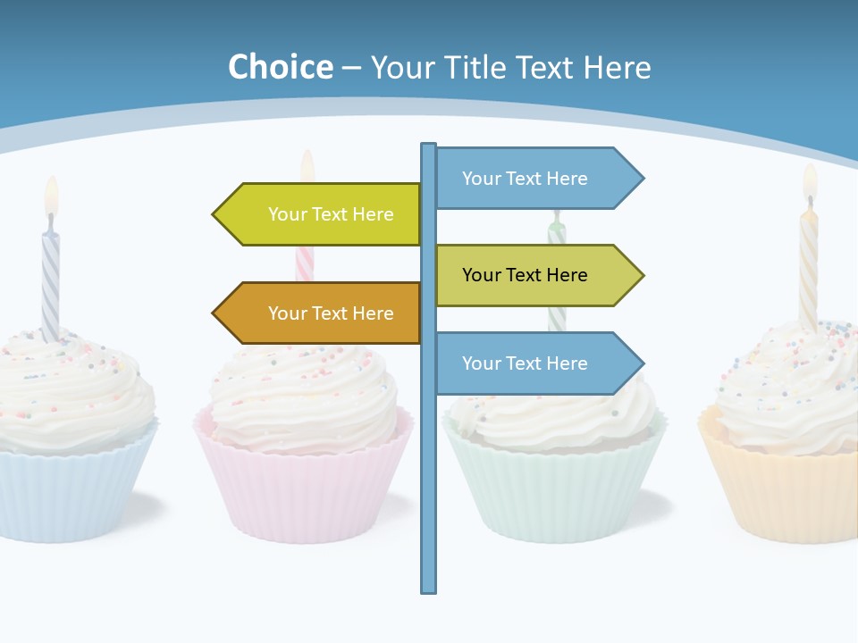 Four Cupcakes With Candle On White Background PowerPoint Template
