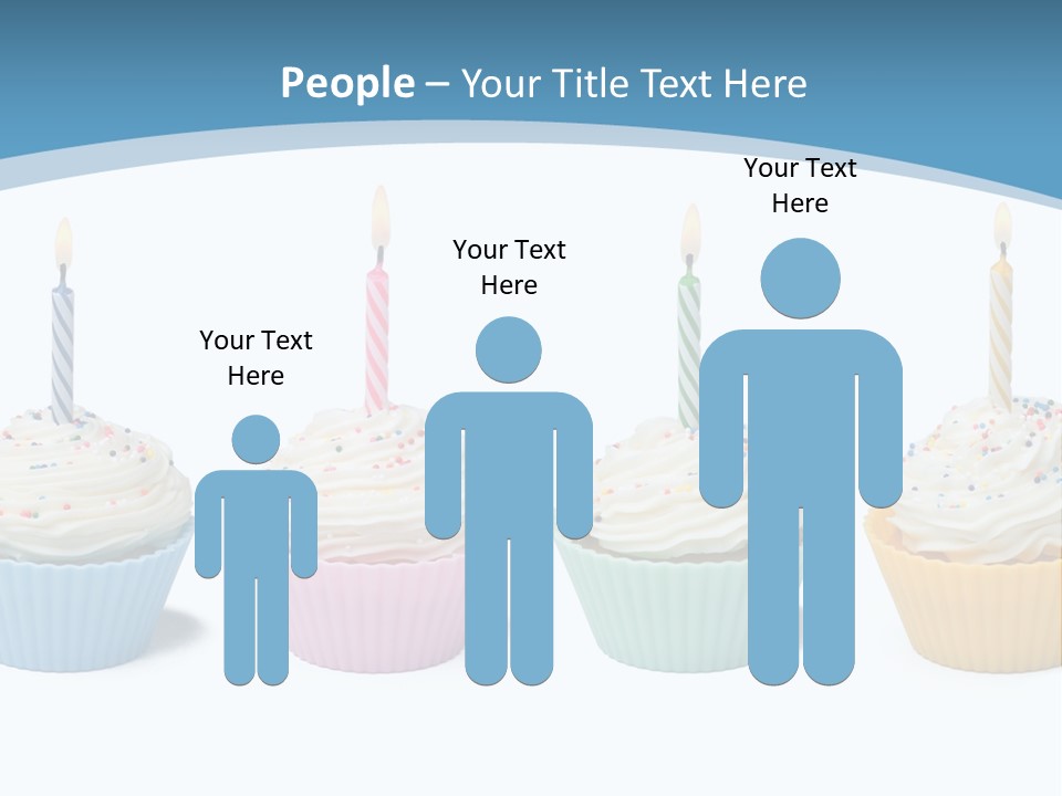 Four Cupcakes With Candle On White Background PowerPoint Template