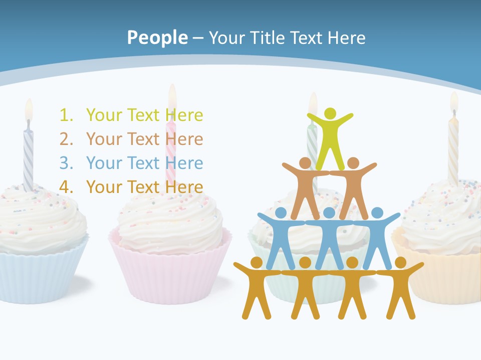 Four Cupcakes With Candle On White Background PowerPoint Template