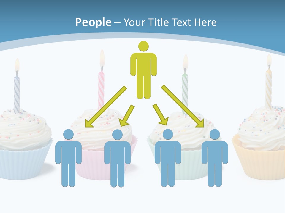 Four Cupcakes With Candle On White Background PowerPoint Template