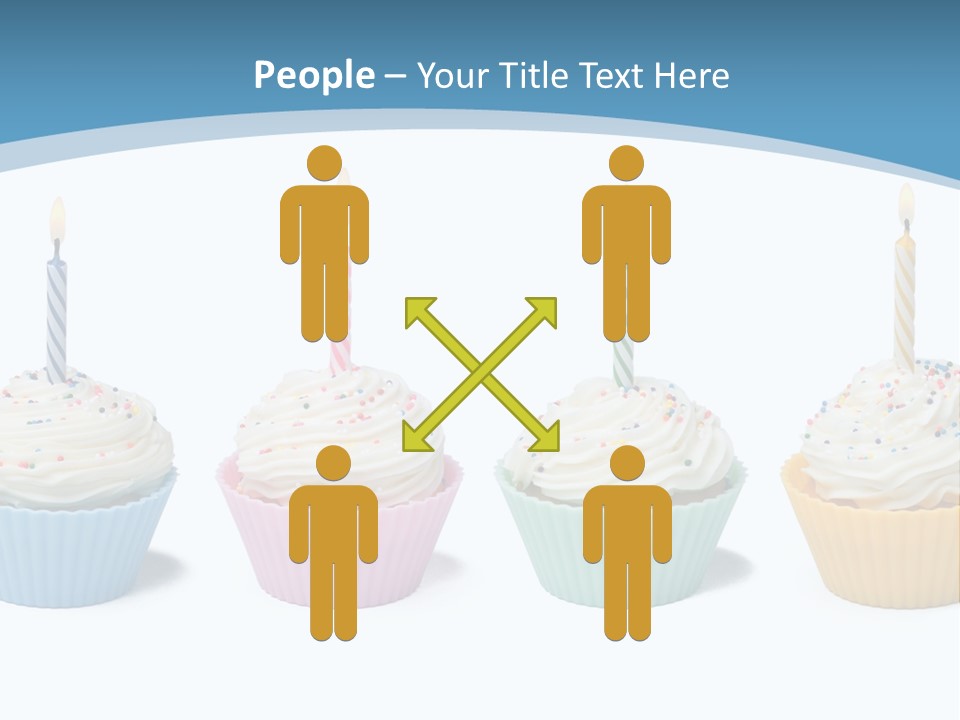 Four Cupcakes With Candle On White Background PowerPoint Template