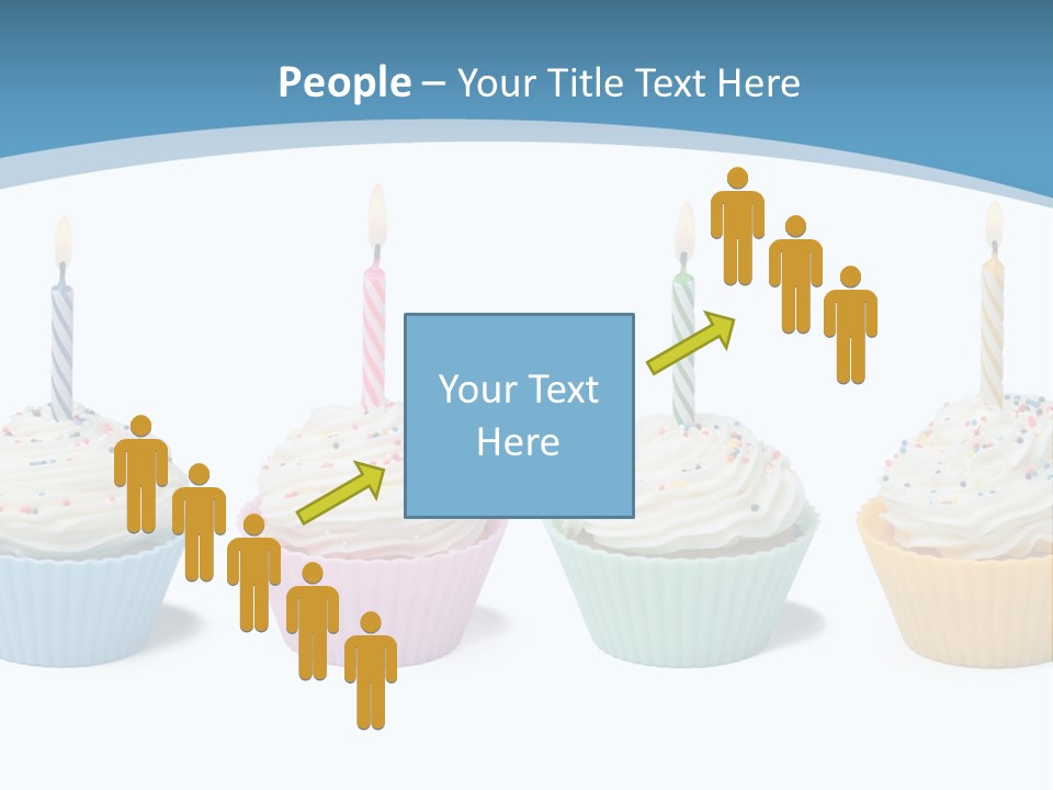 Four Cupcakes With Candle On White Background PowerPoint Template