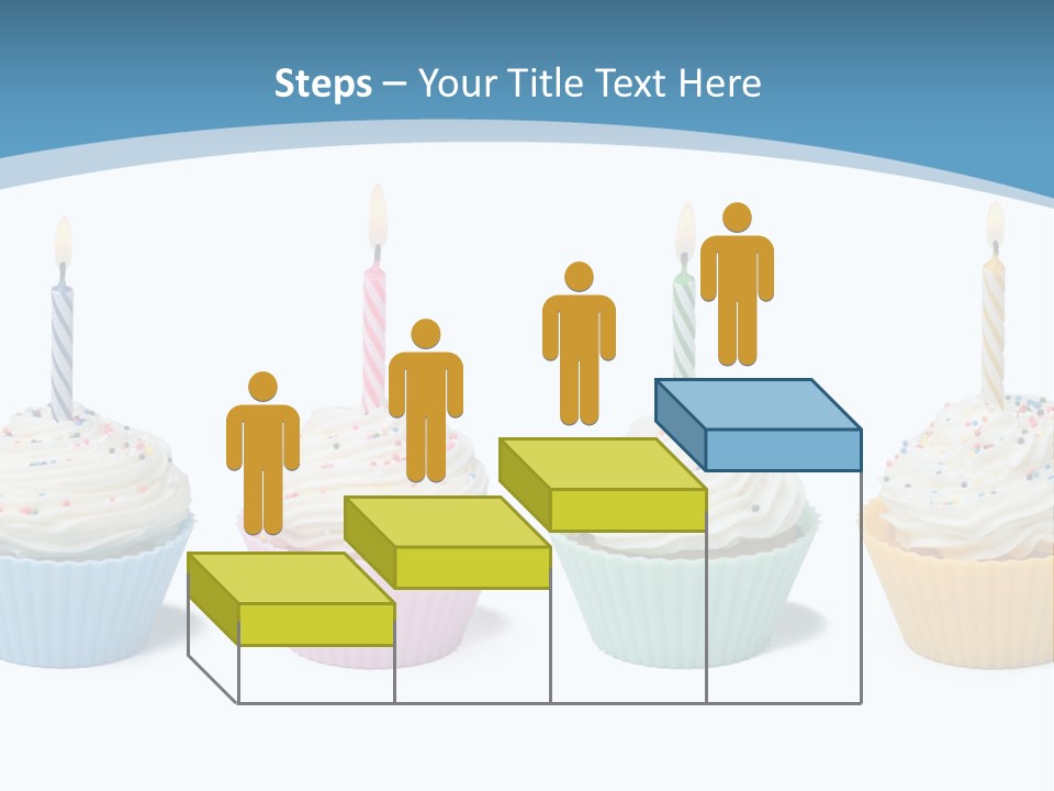 Four Cupcakes With Candle On White Background PowerPoint Template