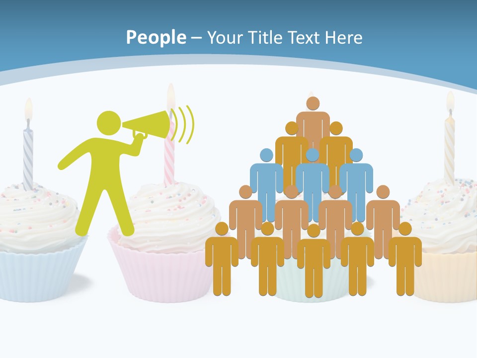 Four Cupcakes With Candle On White Background PowerPoint Template