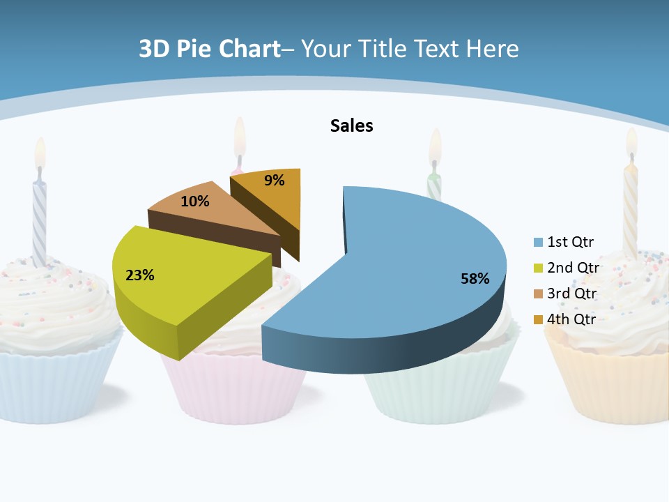 Four Cupcakes With Candle On White Background PowerPoint Template