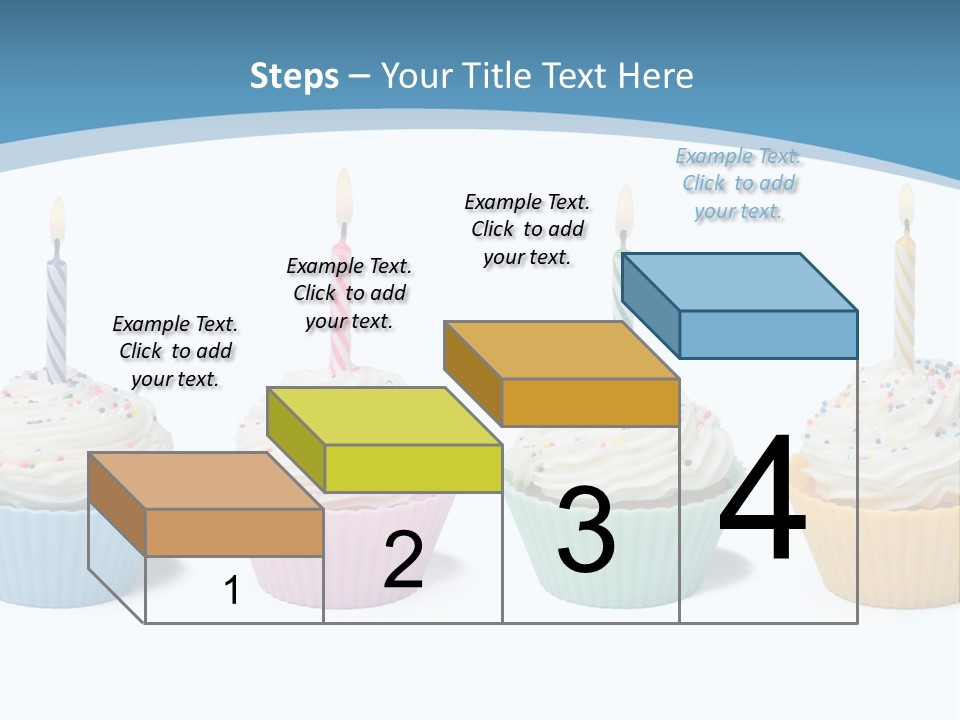 Four Cupcakes With Candle On White Background PowerPoint Template