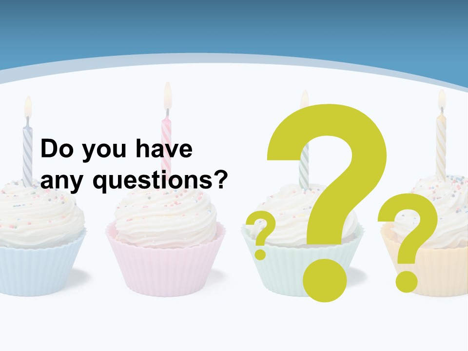 Four Cupcakes With Candle On White Background PowerPoint Template