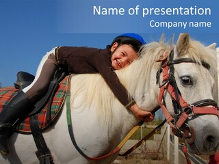 Little Girl And Her Best Friend White Shetland Pony PowerPoint Template