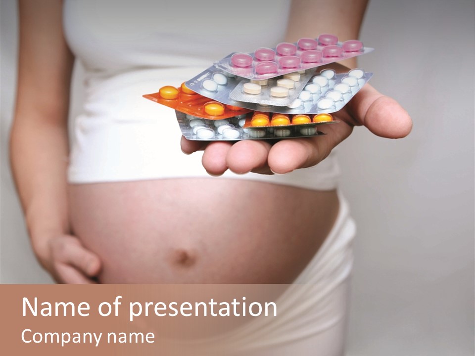 Pregnant Woman Holding Medicine. Nine Month. Third Trimester PowerPoint Template