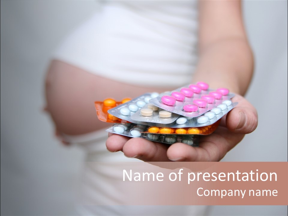 Pregnant Woman Holding Medicine. Nine Month. Third Trimester PowerPoint Template