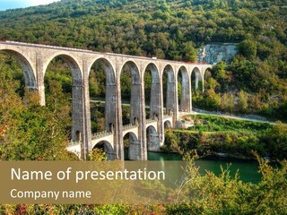 Road And Railway Viaduct Of Cize Bolozon, Ain, France PowerPoint Template