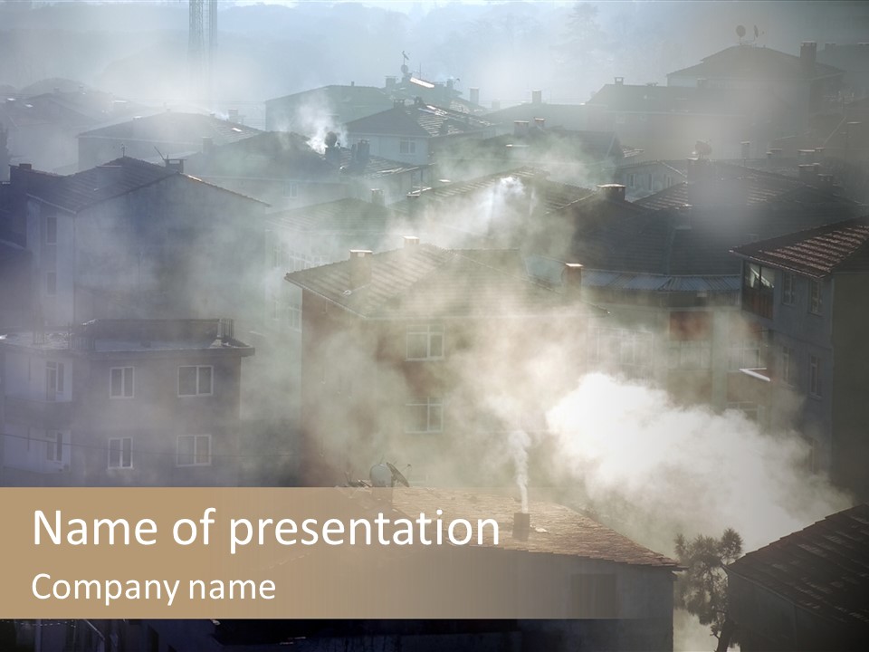 Air Pollution Image Of Houses And Smoke In Winter PowerPoint Template