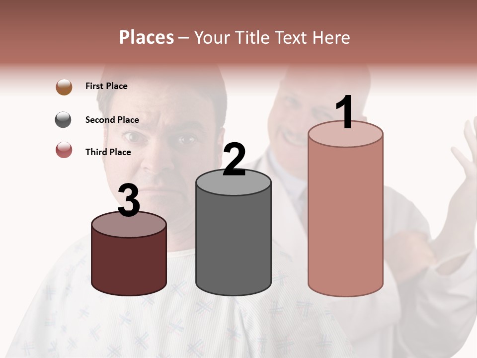 A Nervous Looking Patient About To Get His First Prostate Exam. The Doctor Is In The Background Putting On His Rubber Glove. Shallow Dof With Focus On The Patient's Face. PowerPoint Template