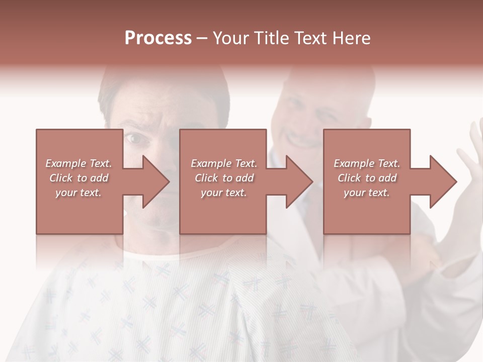 A Nervous Looking Patient About To Get His First Prostate Exam. The Doctor Is In The Background Putting On His Rubber Glove. Shallow Dof With Focus On The Patient's Face. PowerPoint Template