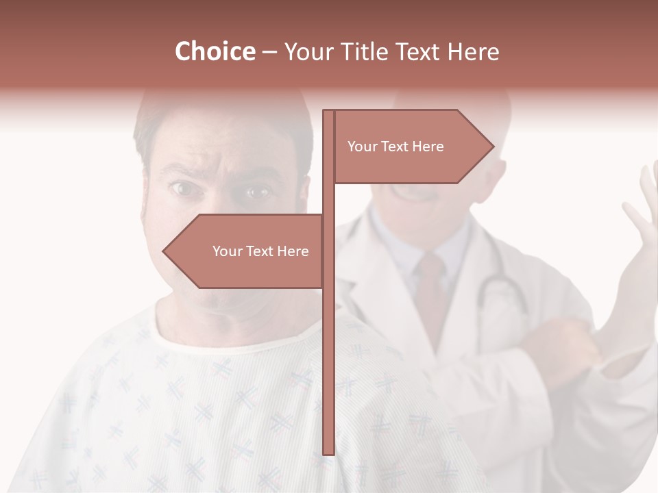 A Nervous Looking Patient About To Get His First Prostate Exam. The Doctor Is In The Background Putting On His Rubber Glove. Shallow Dof With Focus On The Patient's Face. PowerPoint Template