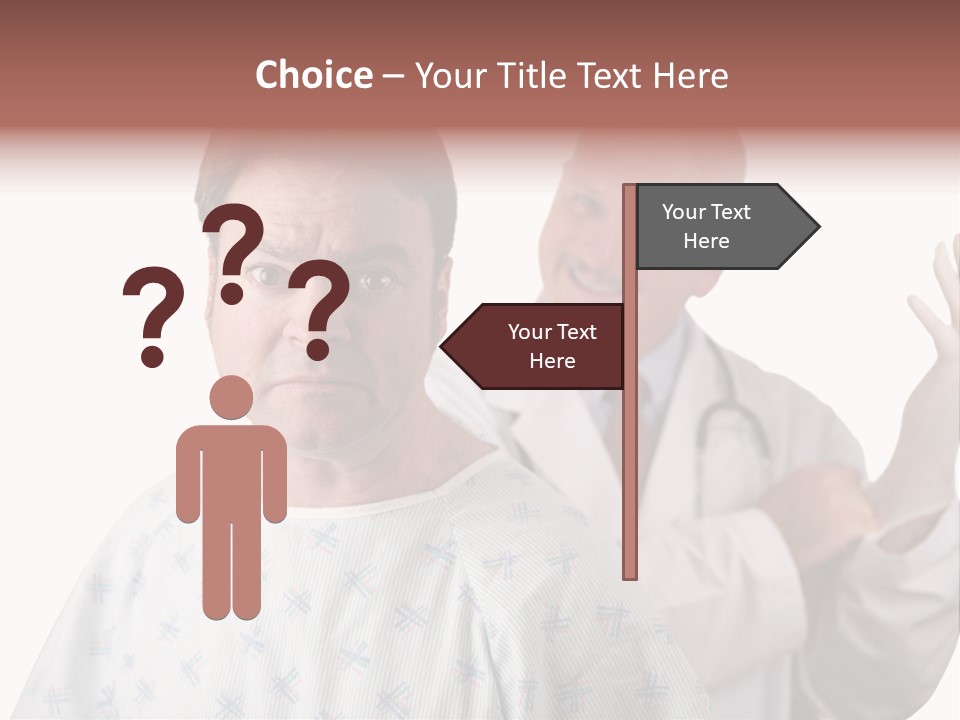 A Nervous Looking Patient About To Get His First Prostate Exam. The Doctor Is In The Background Putting On His Rubber Glove. Shallow Dof With Focus On The Patient's Face. PowerPoint Template