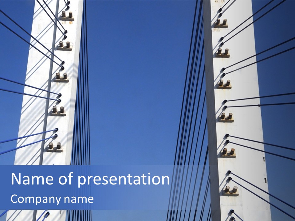 The Cable Stayed Bridge Supporting Columns And Suspension Cable Under The Blue Sky. PowerPoint Template