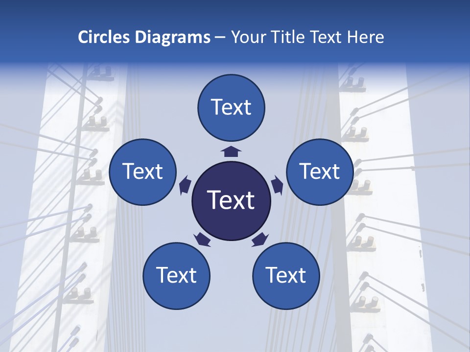 The Cable Stayed Bridge Supporting Columns And Suspension Cable Under The Blue Sky. PowerPoint Template