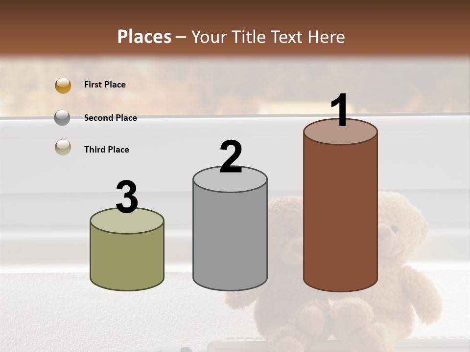 Two Teddy Bears On Top Of A Radiator In Front Of A Window. PowerPoint Template