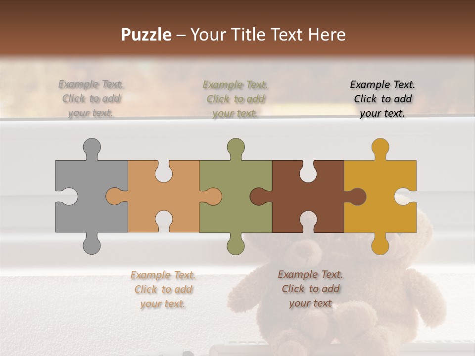 Two Teddy Bears On Top Of A Radiator In Front Of A Window. PowerPoint Template