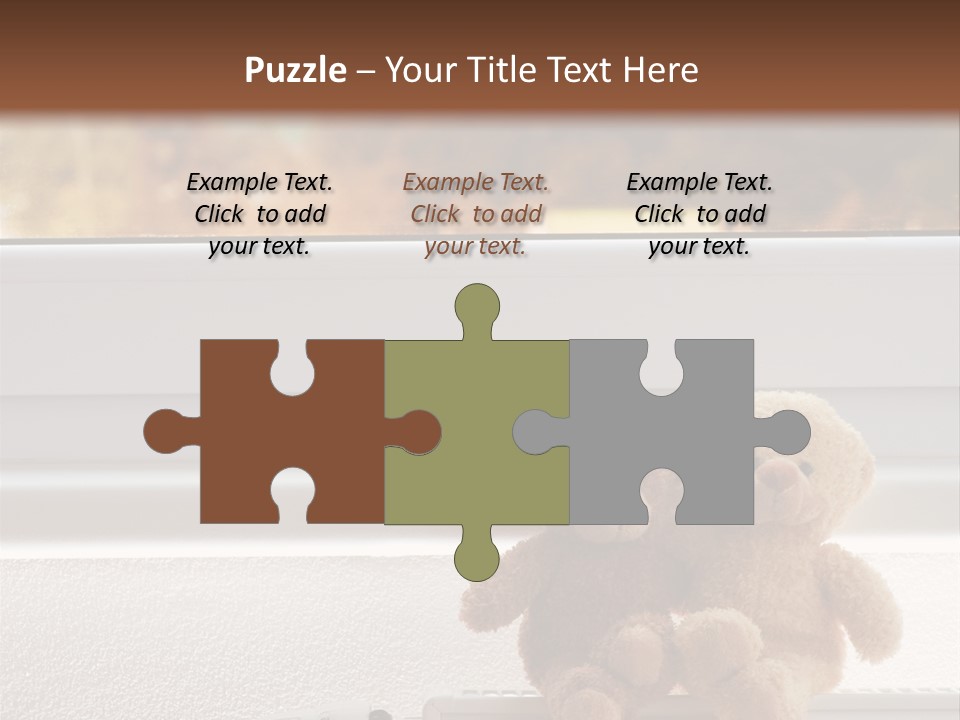 Two Teddy Bears On Top Of A Radiator In Front Of A Window. PowerPoint Template