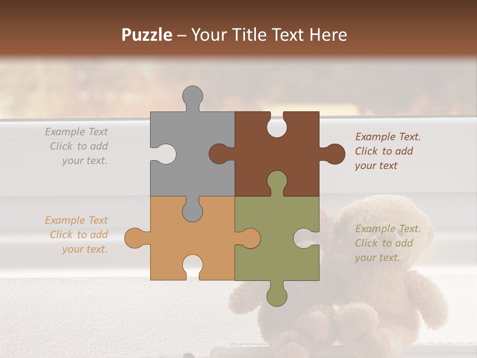 Two Teddy Bears On Top Of A Radiator In Front Of A Window. PowerPoint Template