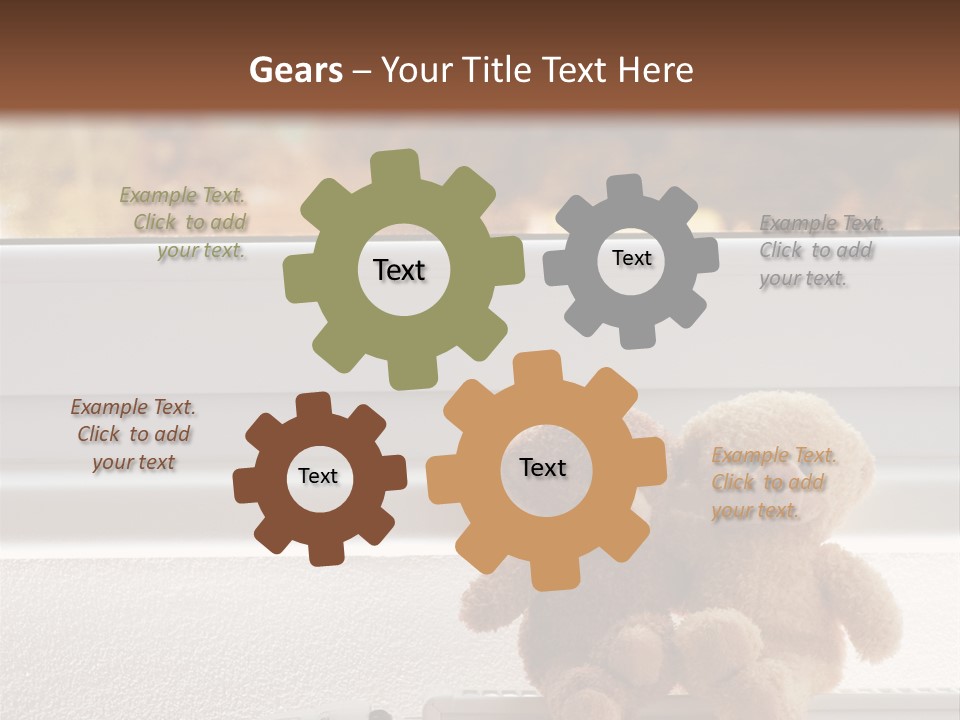 Two Teddy Bears On Top Of A Radiator In Front Of A Window. PowerPoint Template