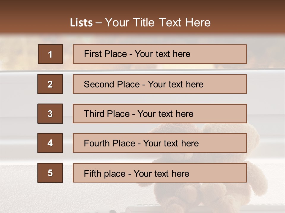 Two Teddy Bears On Top Of A Radiator In Front Of A Window. PowerPoint Template