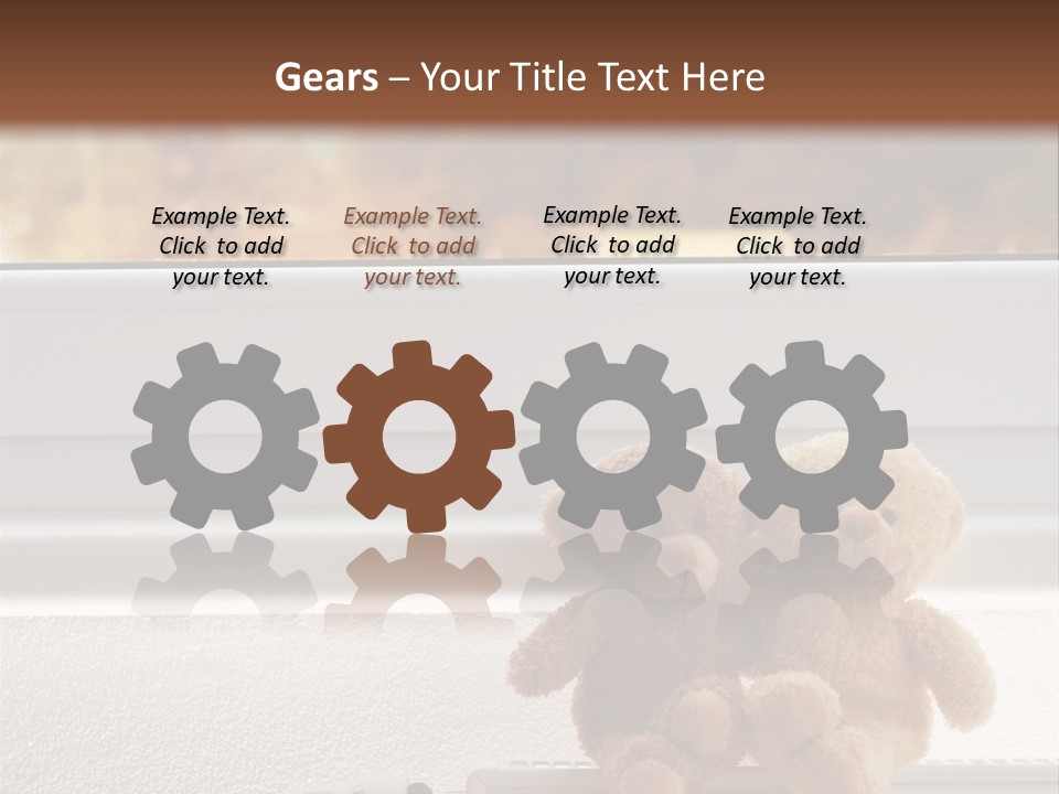 Two Teddy Bears On Top Of A Radiator In Front Of A Window. PowerPoint Template