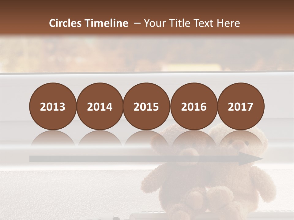 Two Teddy Bears On Top Of A Radiator In Front Of A Window. PowerPoint Template