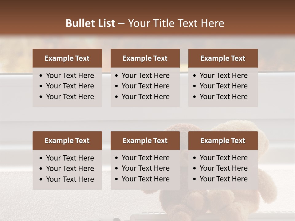 Two Teddy Bears On Top Of A Radiator In Front Of A Window. PowerPoint Template