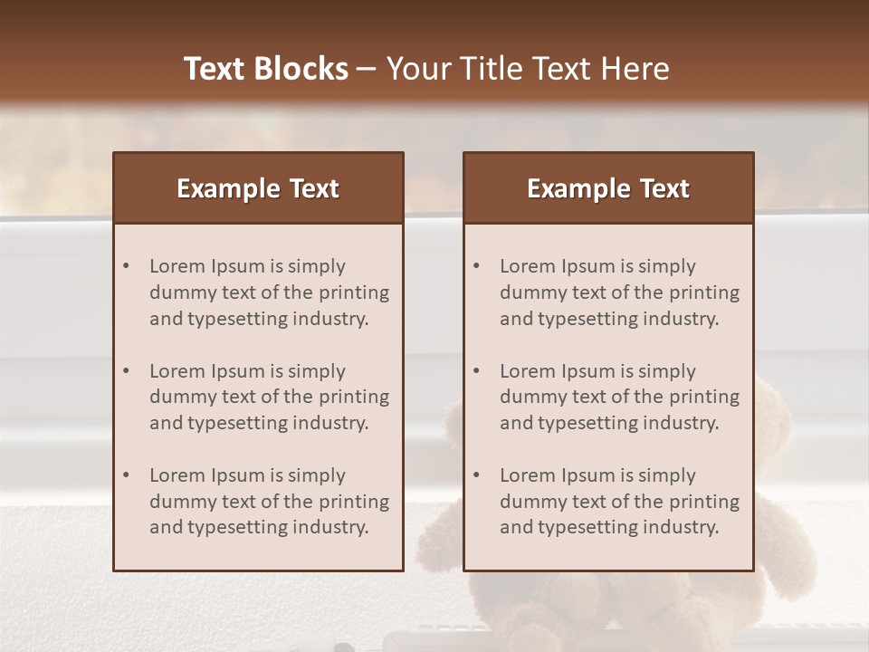 Two Teddy Bears On Top Of A Radiator In Front Of A Window. PowerPoint Template