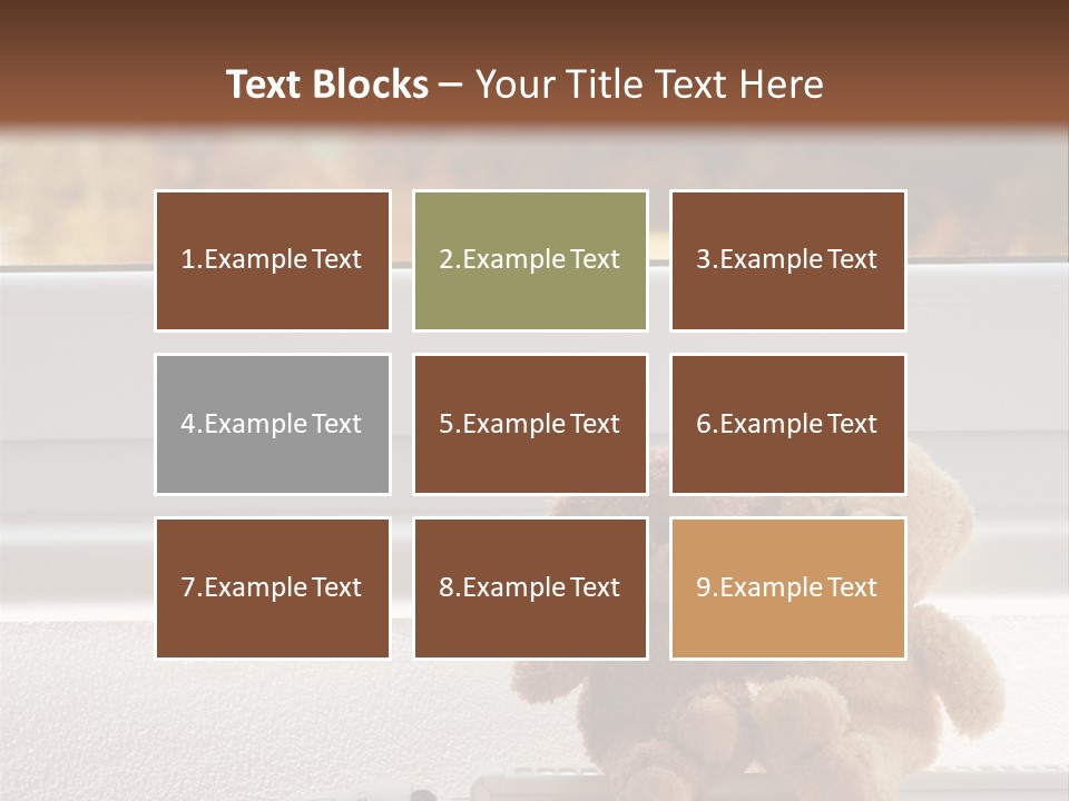 Two Teddy Bears On Top Of A Radiator In Front Of A Window. PowerPoint Template