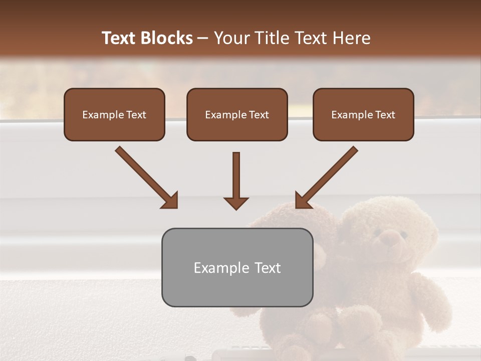 Two Teddy Bears On Top Of A Radiator In Front Of A Window. PowerPoint Template