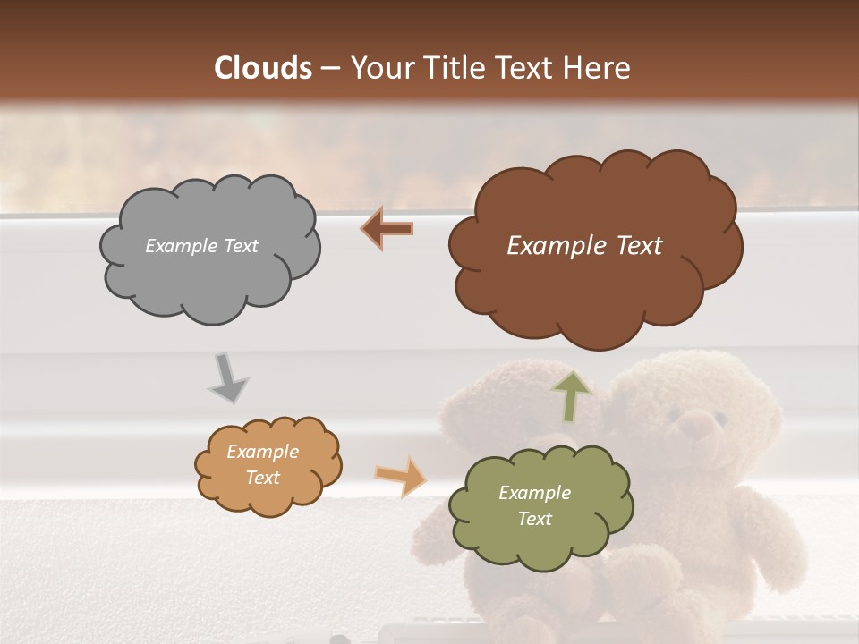 Two Teddy Bears On Top Of A Radiator In Front Of A Window. PowerPoint Template