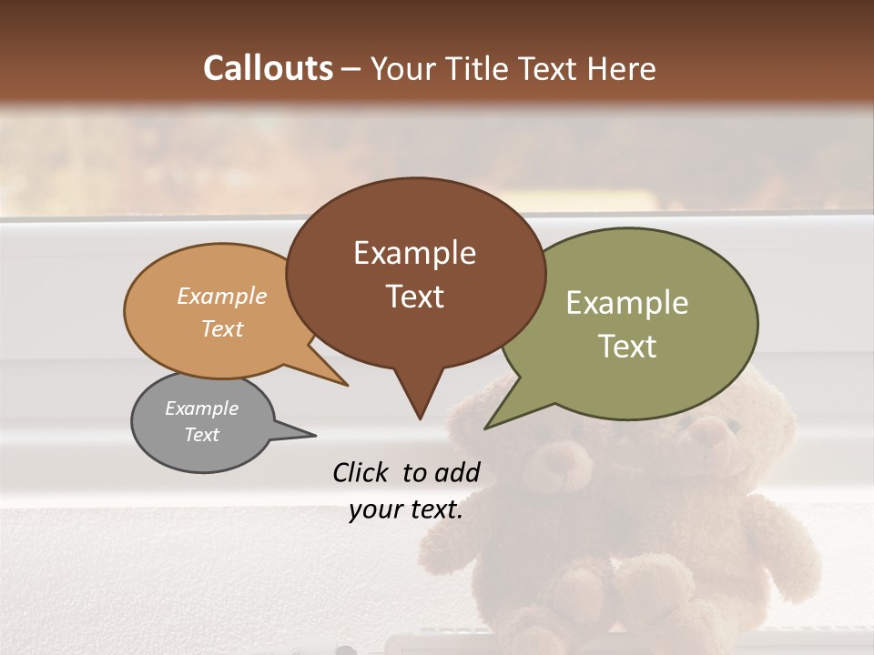 Two Teddy Bears On Top Of A Radiator In Front Of A Window. PowerPoint Template