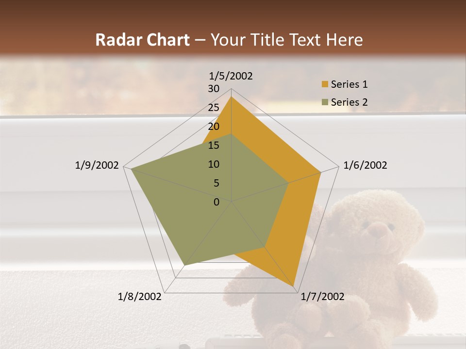 Two Teddy Bears On Top Of A Radiator In Front Of A Window. PowerPoint Template