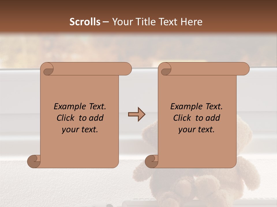 Two Teddy Bears On Top Of A Radiator In Front Of A Window. PowerPoint Template