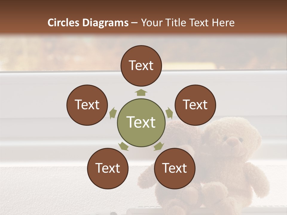 Two Teddy Bears On Top Of A Radiator In Front Of A Window. PowerPoint Template