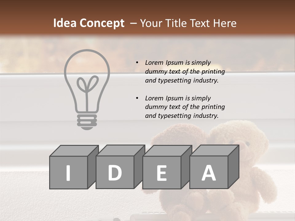 Two Teddy Bears On Top Of A Radiator In Front Of A Window. PowerPoint Template