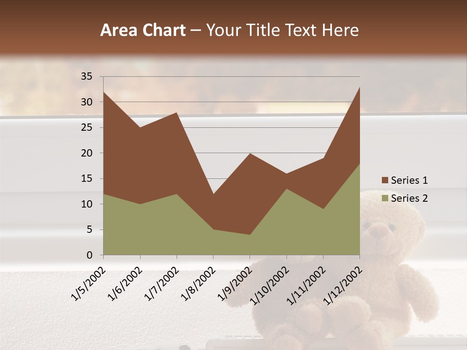 Two Teddy Bears On Top Of A Radiator In Front Of A Window. PowerPoint Template